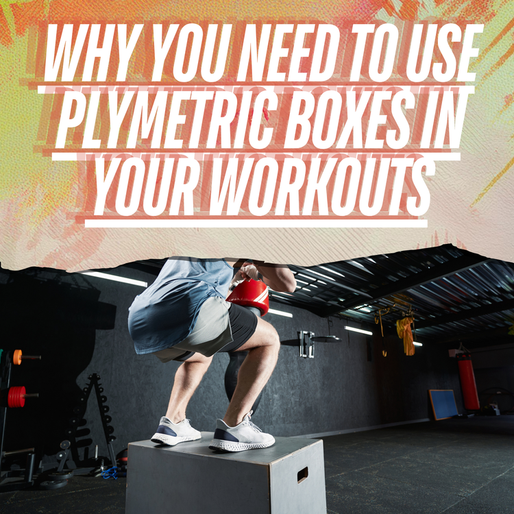 A person energetically working out on a plyometric box in a modern home gym with various workout equipment in the background.