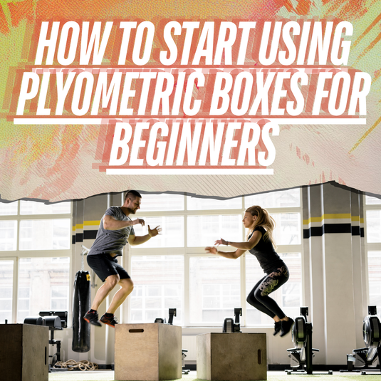 A person energetically working out on a plyometric box in a modern home gym with various workout equipment in the background.