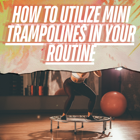 A diverse group of people enjoying a mini trampoline workout in a lively home gym setting with fitness equipment in the background.