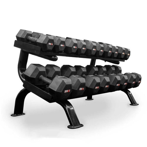 Rubber Hex Dumbbell Set 5lb-50lb (Pairs) with Storage Rack