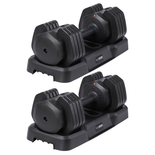 HolaHatha 5 in 1 Adjustable Dumbbell Home Workout Equipment, Black (2 Pack)