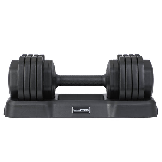 HolaHatha 5 in 1 Adjustable Dumbbell Home Workout Equipment, Black (2 Pack)