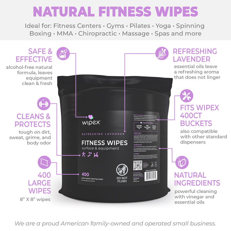 Load image into Gallery viewer, Wipex 400ct Natural Gym Wipes for Fitness Equipment | Portable Dispensing Bucket &amp; Refill | Plant-Based
