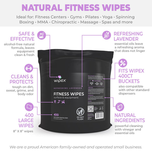 Wipex 400ct Natural Gym Wipes for Fitness Equipment | Portable Dispensing Bucket & Refill | Plant-Based