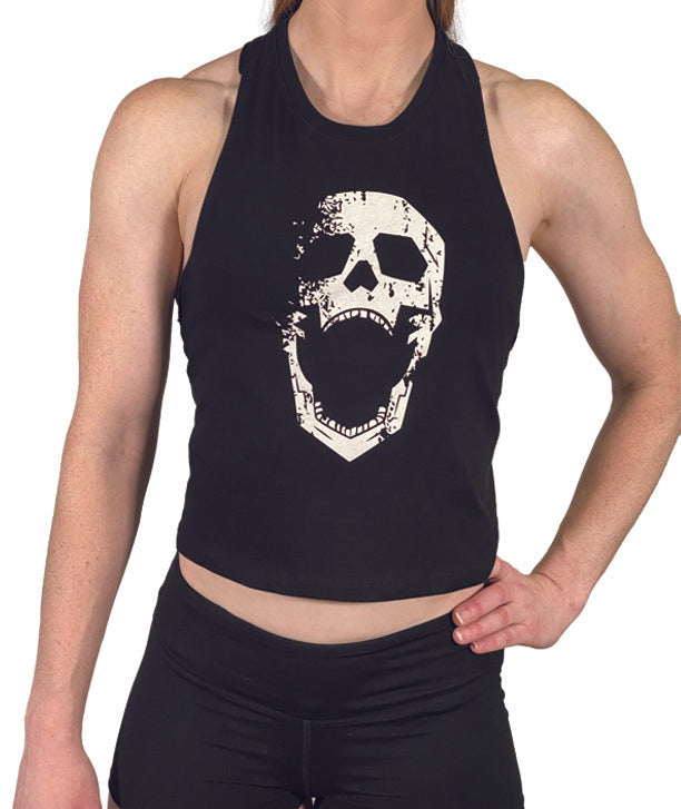 Load image into Gallery viewer, WOMEN&#39;S DISTRESSED DEATH GRIPS CROP TANK
