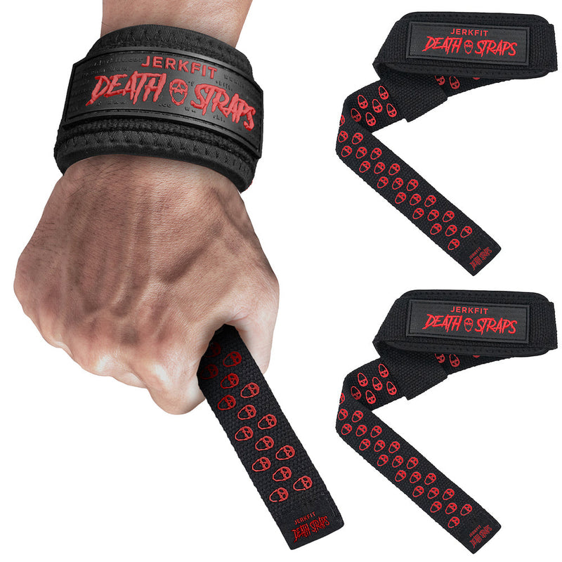 Load image into Gallery viewer, JerkFit Death Straps, Traditional Lifting Straps with Double Sided Skull-Grip
