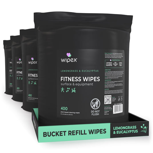 Wipex 400ct Natural Gym Wipes for Fitness Equipment | Portable Dispensing Bucket & Refill | Plant-Based