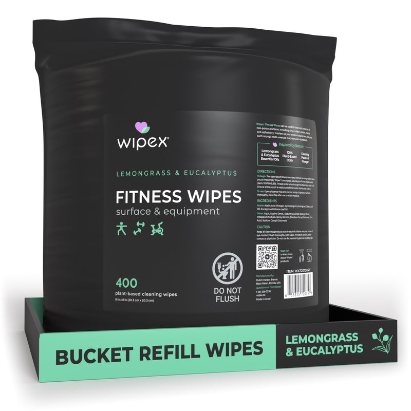 Load image into Gallery viewer, Wipex 400ct Natural Gym Wipes for Fitness Equipment | Portable Dispensing Bucket &amp; Refill | Plant-Based
