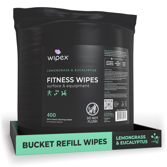 Wipex 400ct Natural Gym Wipes for Fitness Equipment | Portable Dispensing Bucket & Refill | Plant-Based