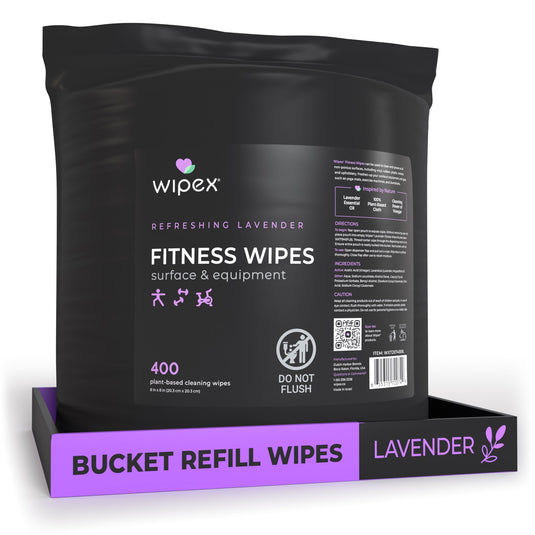 Wipex 400ct Natural Gym Wipes for Fitness Equipment | Portable Dispensing Bucket & Refill | Plant-Based