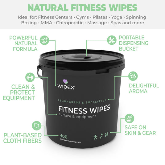 Wipex 400 Yoga Mat Wipes | Natural | Plant-based | For Fitness & Yoga Gear, Chiropractic, Massage Tables