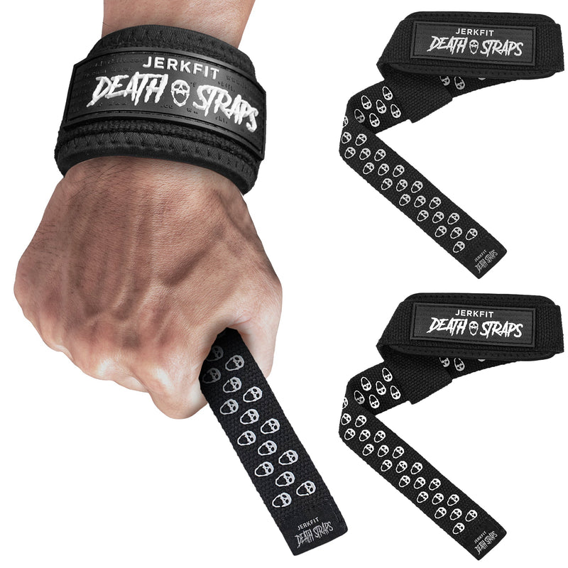 Load image into Gallery viewer, JerkFit Death Straps, Traditional Lifting Straps with Double Sided Skull-Grip
