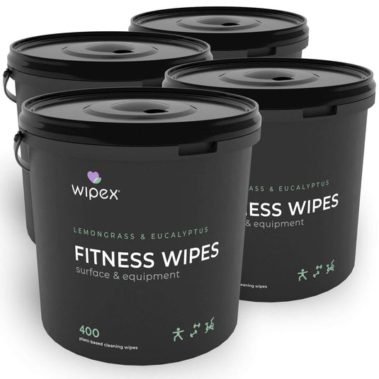 Wipex 400ct Natural Gym Wipes for Fitness Equipment | Portable Dispensing Bucket & Refill | Plant-Based