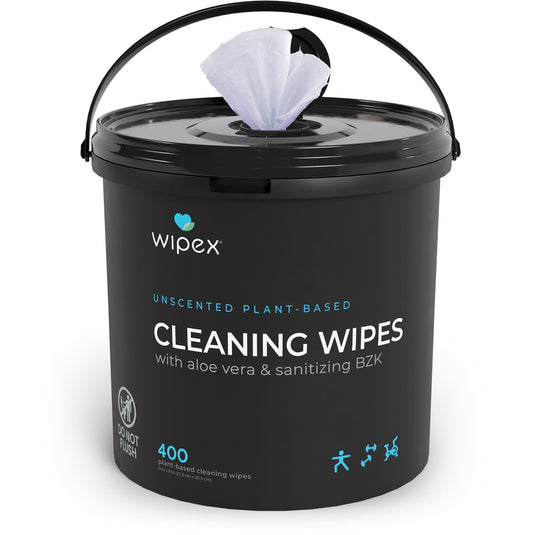 Wipex 400ct Natural Gym Wipes for Fitness Equipment | Portable Dispensing Bucket & Refill | Plant-Based