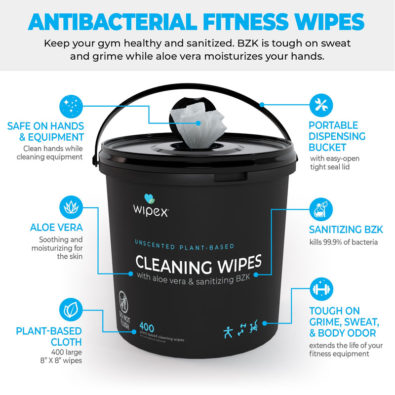 Load image into Gallery viewer, Antibacterial Bulk Gym Wipes Portable Dispensing Bucket 400ct | Skin-Safe 98.9% Natural Formula | Plant-Based Materials
