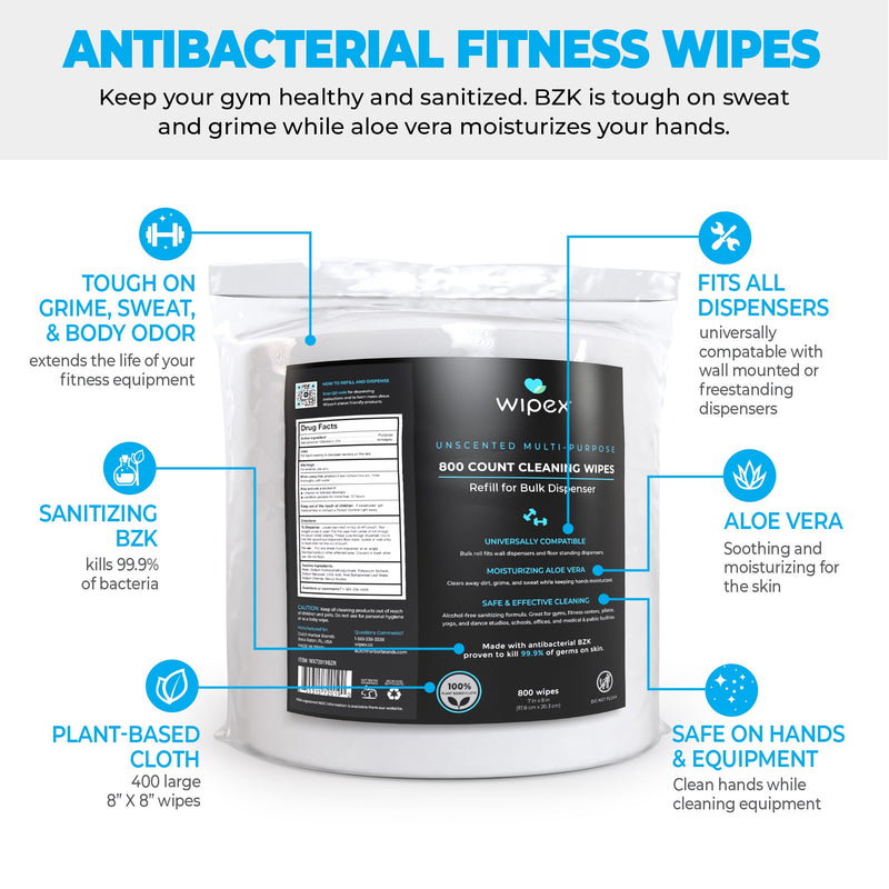 Load image into Gallery viewer, Wipex Antibacterial Bulk Gym Wipes Refill Roll 800ct | Skin-Safe 98.9% Natural Formula | Biodegradable Cloth
