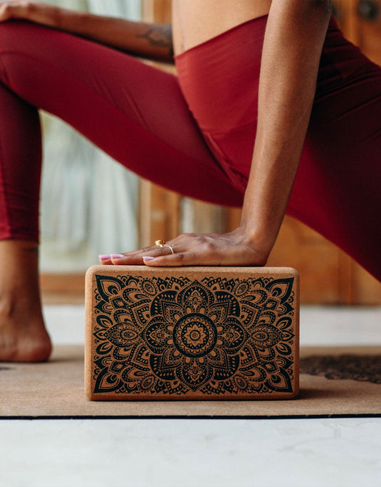 Cork Yoga Block - Mandala Black - To elevate your experience and improve your alignment