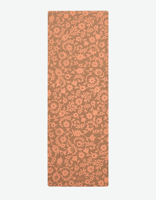 Yoga Design Lab - Cork Yoga Mat - Floral Batik Coral - 70" (178 cm) - Best For Eco-Conscious Yogis