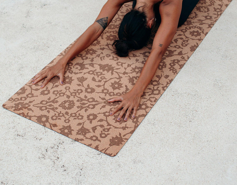 Load image into Gallery viewer, Cork Yoga Mat - Floral - Batik - Tonal - Best For Eco-Conscious Yogis
