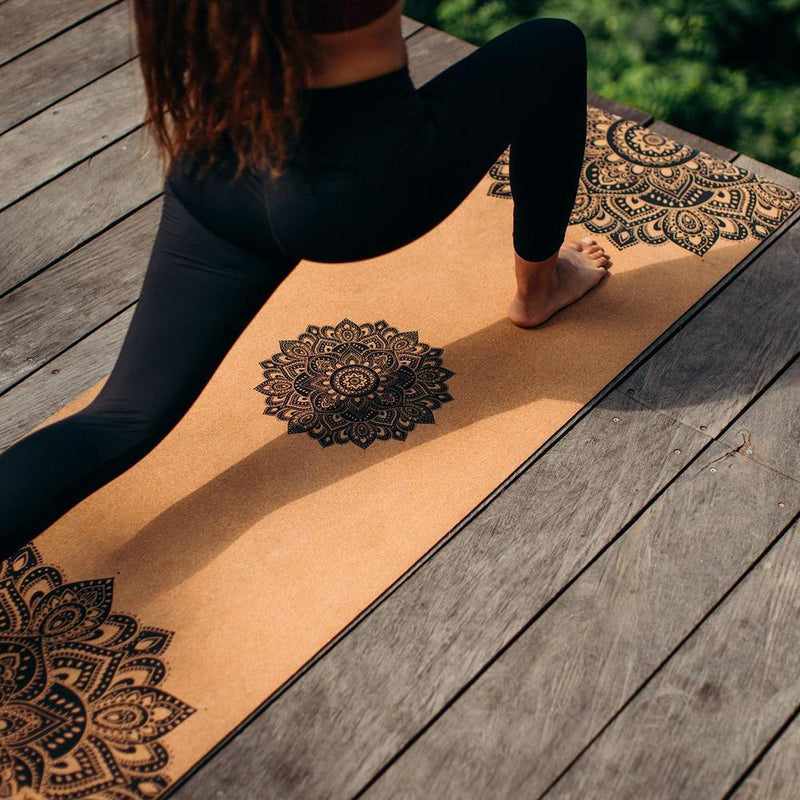 Load image into Gallery viewer, Cork Yoga Mat - Mandala Black - Eco - friendly Yoga Mats &amp; Washable Yoga Mats
