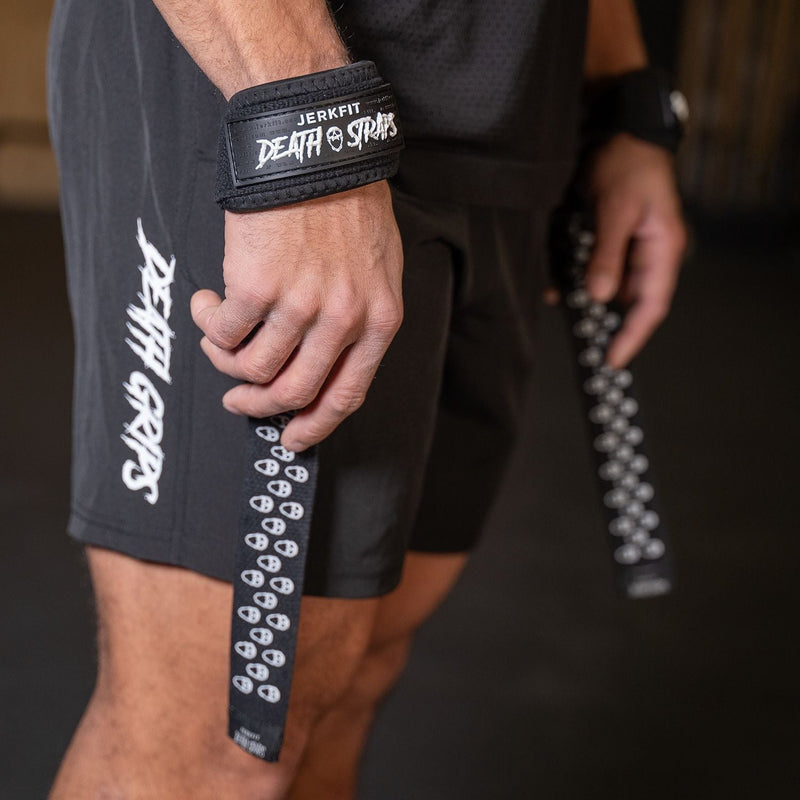 Load image into Gallery viewer, JerkFit Death Straps, Traditional Lifting Straps with Double Sided Skull-Grip
