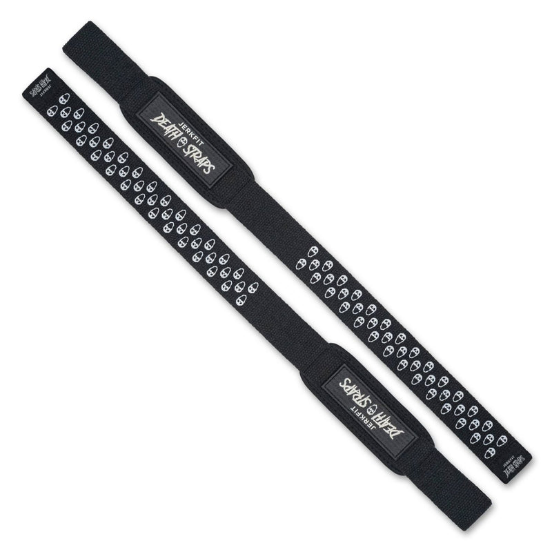 Load image into Gallery viewer, JerkFit Death Straps, Traditional Lifting Straps with Double Sided Skull-Grip
