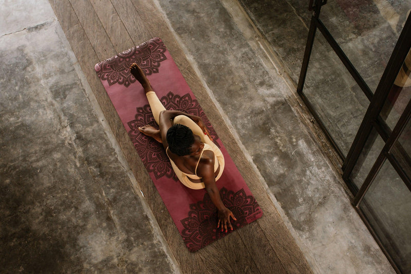 Load image into Gallery viewer, Infinity Yoga Mat - 5mm - Mandala Burgundy - The Best Yoga Mat provides great support
