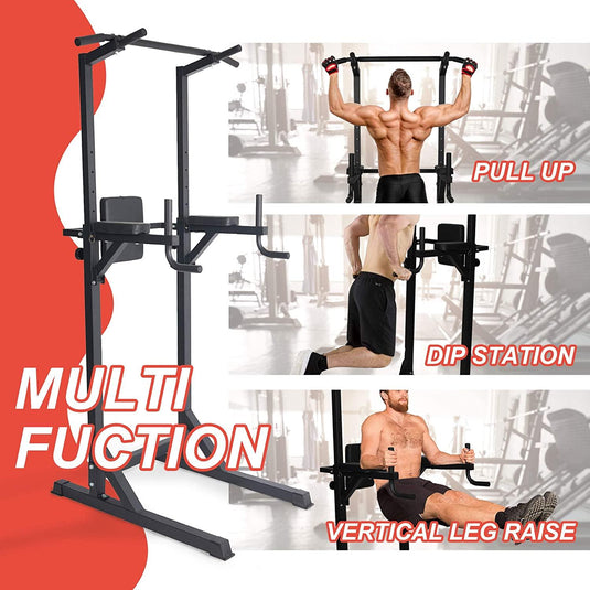 Strength Power Tower Dip Station Pull Up Bar Workout Equipment, Adjustable Height 62.2