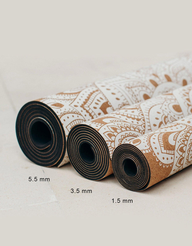 Load image into Gallery viewer, Travel Cork Yoga Mat - Mandala Black - 1.5mm for experienced yogis
