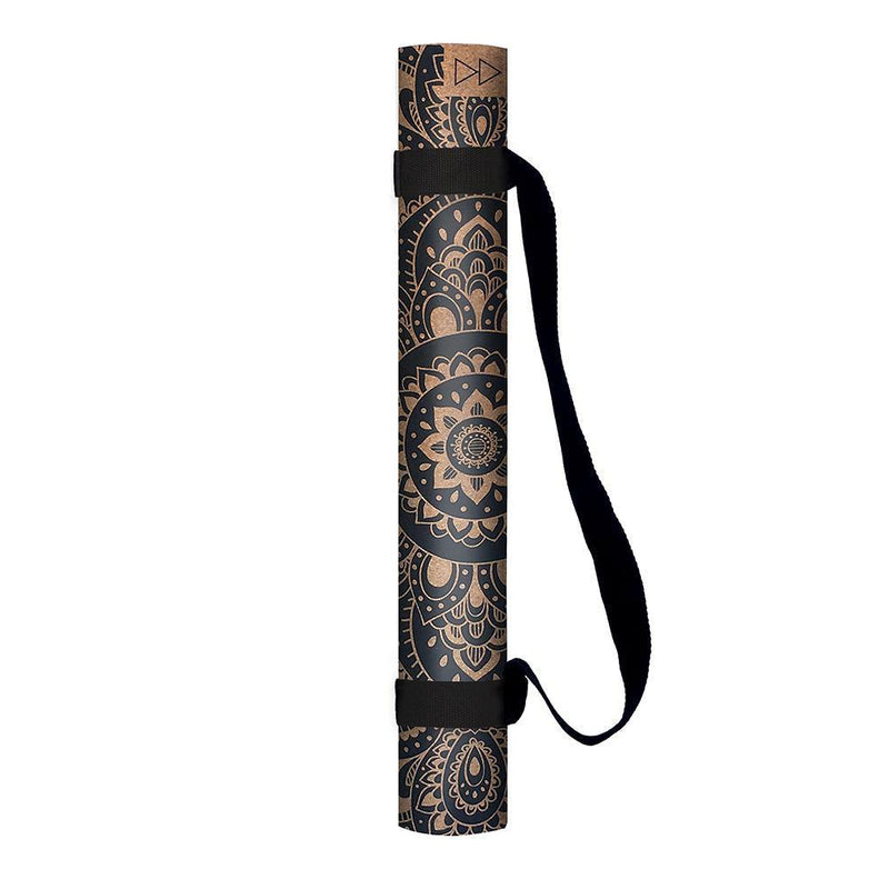 Load image into Gallery viewer, Travel Cork Yoga Mat - Mandala Black - 1.5mm for experienced yogis
