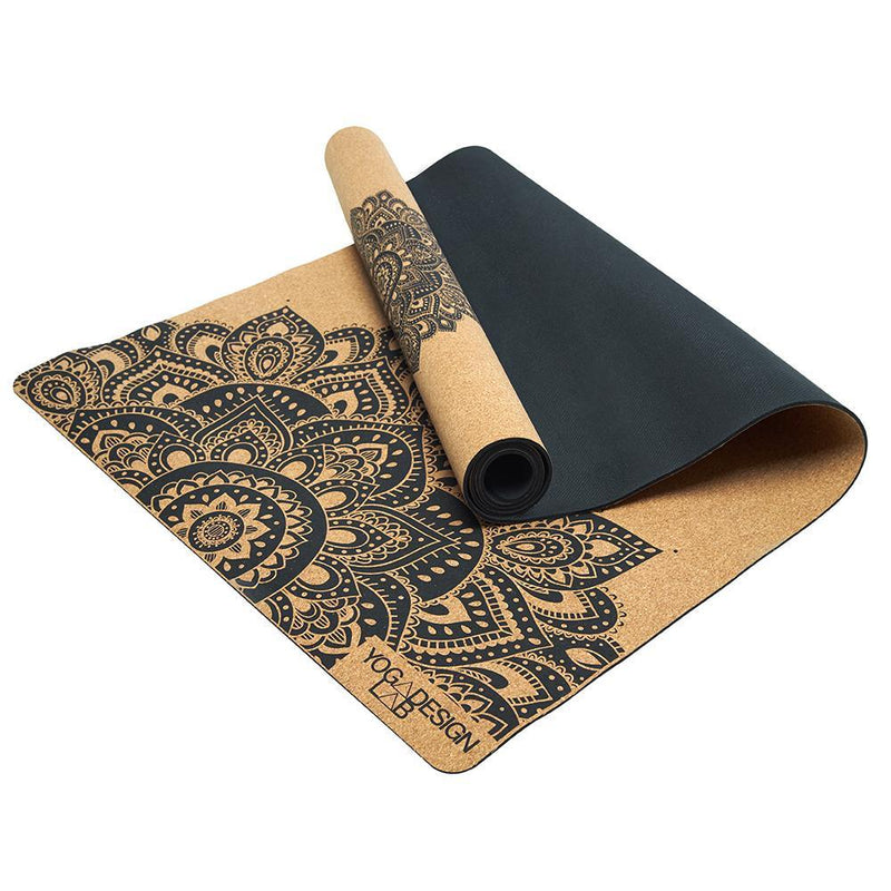 Load image into Gallery viewer, Travel Cork Yoga Mat - Mandala Black - 1.5mm for experienced yogis
