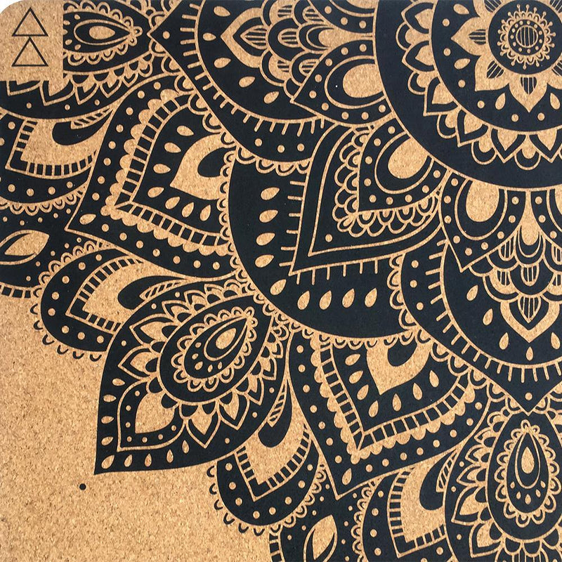 Load image into Gallery viewer, Travel Cork Yoga Mat - Mandala Black - 1.5mm for experienced yogis
