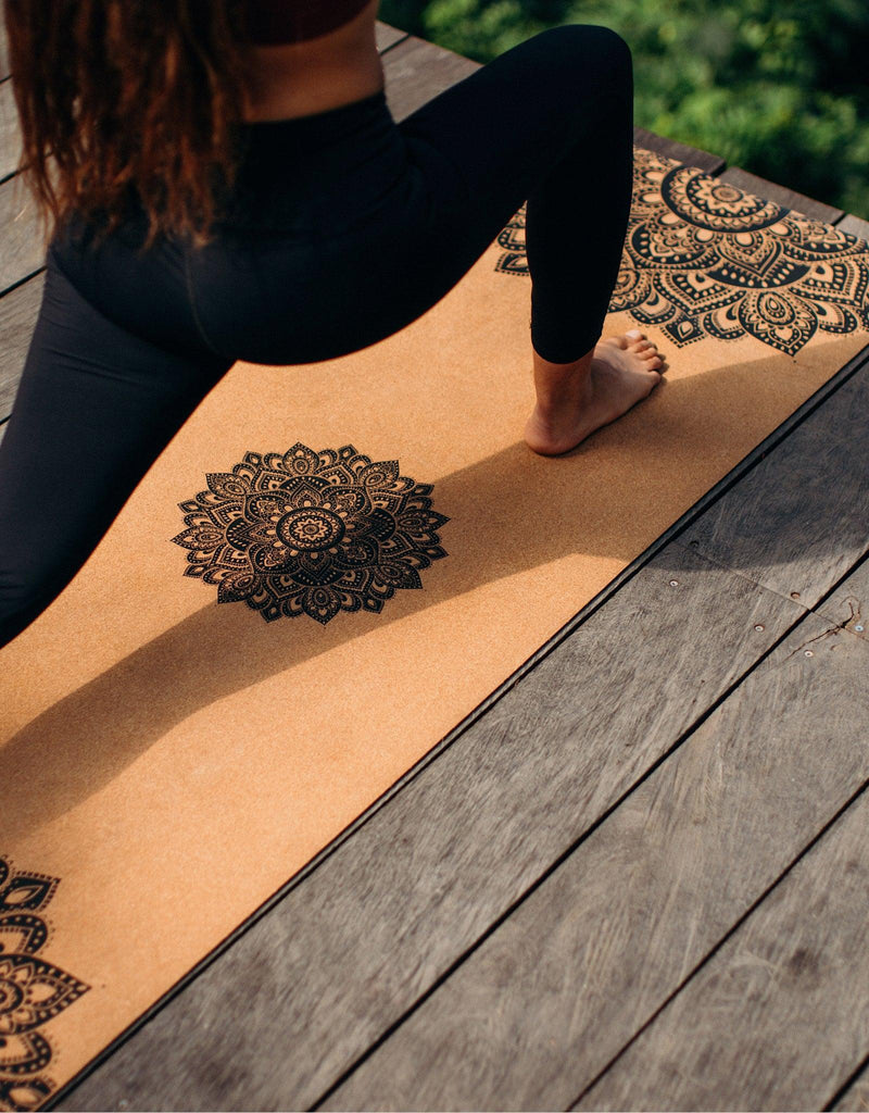 Load image into Gallery viewer, Travel Cork Yoga Mat - Mandala Black - 1.5mm for experienced yogis
