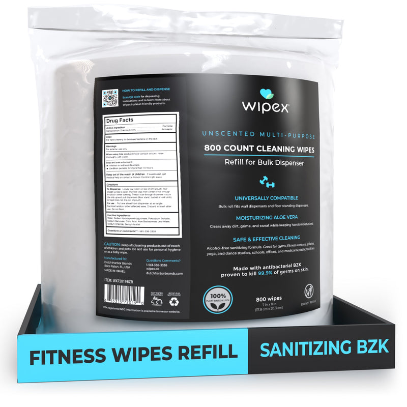 Load image into Gallery viewer, Wipex Antibacterial Bulk Gym Wipes Refill Roll 800ct | Skin-Safe 98.9% Natural Formula | Biodegradable Cloth
