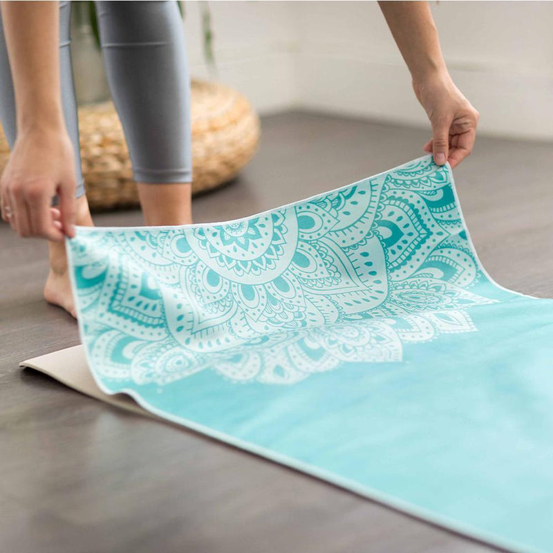 Load image into Gallery viewer, Yoga Mat Towel - Mandala Turquoise - Ultra-Grippy, Moisture Absorbing &amp; Quick-Dry
