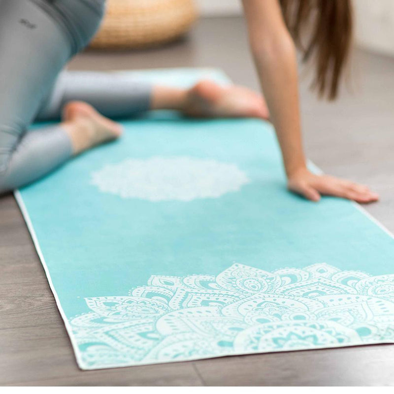 Load image into Gallery viewer, Yoga Mat Towel - Mandala Turquoise - Ultra-Grippy, Moisture Absorbing &amp; Quick-Dry
