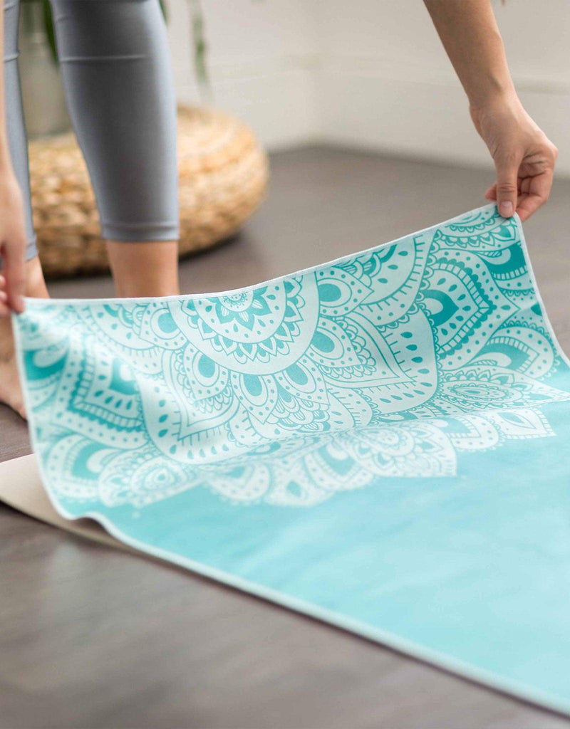 Load image into Gallery viewer, Yoga Mat Towel - Mandala Turquoise - Ultra-Grippy, Moisture Absorbing &amp; Quick-Dry
